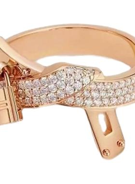 欧美时尚小众满钻H锁扣扭结交叉戒指女高碳钻kelly皮带扣锁头指环