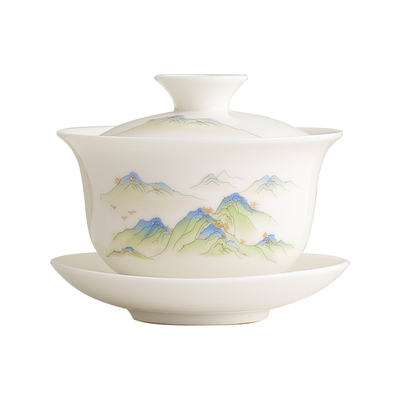 德化白瓷三才盖碗家用茶碗