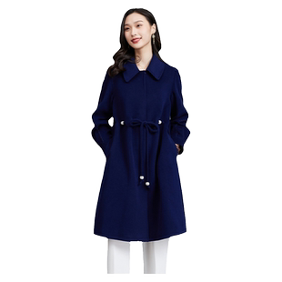 欧美高端中长款抽绳毛呢外套女阔太太气质羊毛绒呢子大衣宽松大码
