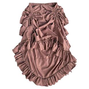 【AGD】RubyDoll复古抽绳褶皱调节不规则半身长裙女咖啡色复古裙