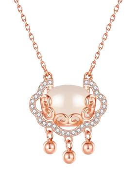 S925银如意锁项链女百搭S925纯银