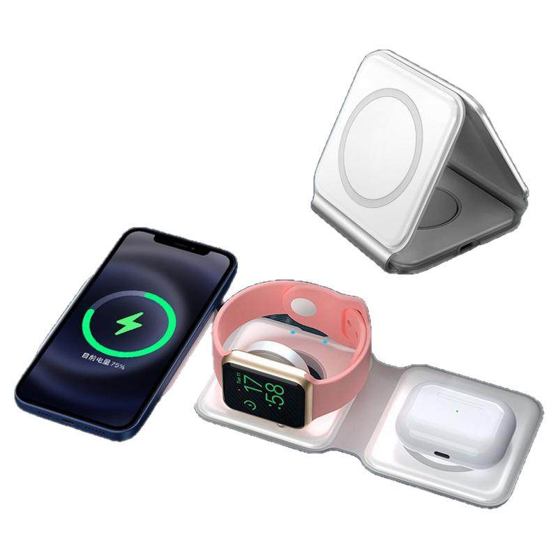 适用苹果无线充电器三合一magsafe磁吸15/14/13Promax手机apple watch耳机iPhone手表支架