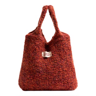 橙子少女毛线针织包高级感包包女式2025新款毛毛包可爱冬季手拎包