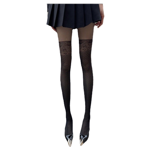 水波纹丝袜女性感黑丝黑色拼接假高筒过膝长筒连裤袜子JK薄款爆款