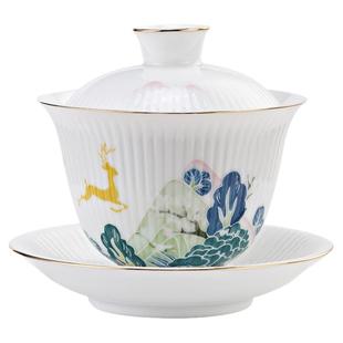 三才盖碗茶杯大号不烫手单个陶瓷功夫茶具景德镇三才杯白瓷泡茶碗