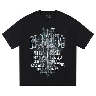 MEDM25SS剑与玫瑰彩钻短袖t恤男女同款美式宽松圆领上衣夏季体恤