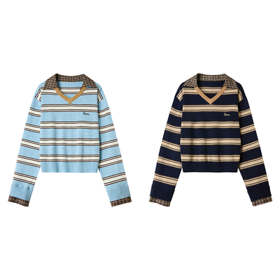 Uena假两件v领毛针织衫