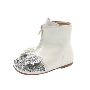童鞋女童短靴加绒水晶公主鞋2024年新款秋冬爱莎软底水钻儿童鞋子