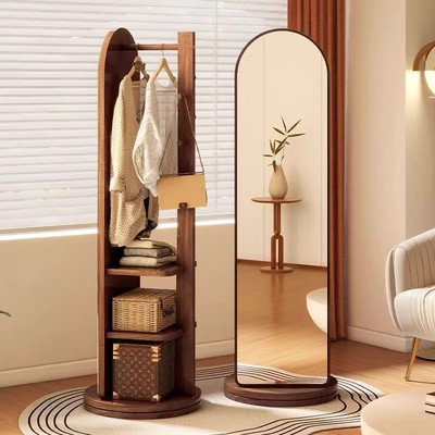 拱形旋转全身镜落地镜家用卧室试衣大镜子带挂衣帽架一体大穿衣镜