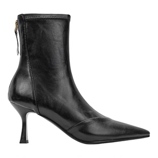 fed法式复古真皮细跟弹力瘦瘦靴女秋冬款后拉链气质尖头高跟短靴