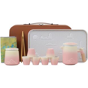 渐变色旅行茶具套装便携式快客杯一壶三杯陶瓷带过滤泡茶壶茶杯