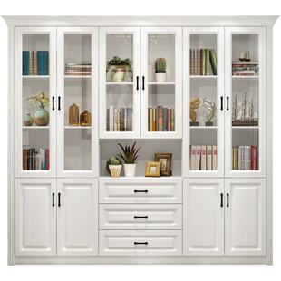 欧式背景墙书柜落地玻璃门书橱书柜简约现代整面墙置物架整体到顶