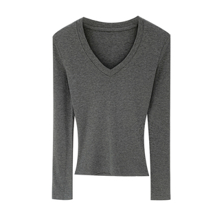 2026新款V领内搭打底衫秋冬今年流行磨毛修身长袖T恤正肩显瘦上衣