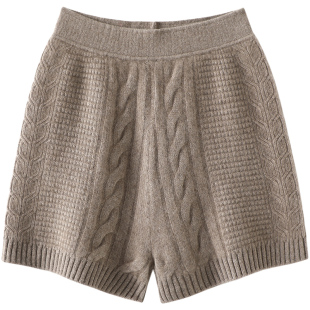 宫廷风绞花！巨美~加厚山羊绒短裤休闲直筒针织裤子女外穿秋冬季