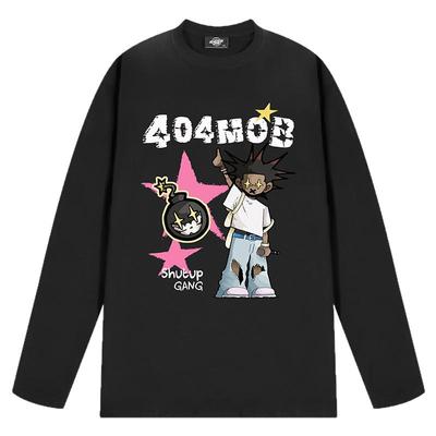 404MOB秋季长袖T恤男女款美式街头嘻哈潮牌宽松情侣打底体恤上衣