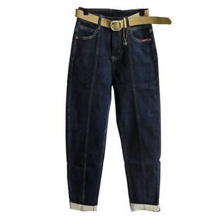 捡漏!巨显瘦高定品质普洗蓝胖m大码高腰垮裤宽松牛仔裤女71092