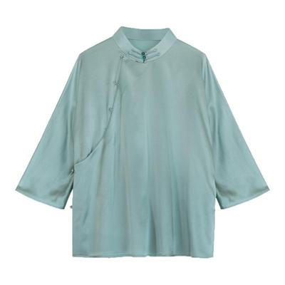 萧娘茉白弹力真丝上衣新中