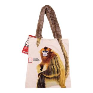 中国国家地理时尚休闲文艺大容量提袋手绘动物图案通勤托特帆布包