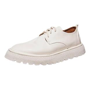 DREAMBOX钧博水洗马皮透气小白鞋时尚气质女士皮鞋轻便厚底松糕鞋