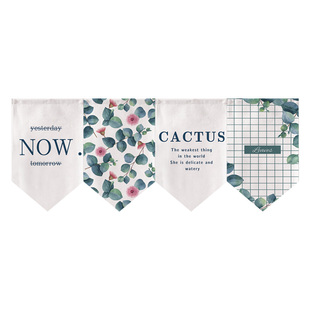 北欧清新厨房挂帘小旗帘三角旗帘门帘短帘装饰帘隔断帘可定制图案