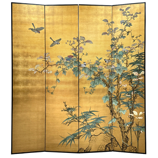 宋代美学屏风手绘金箔花鸟中式客厅沙发茶室办公室别墅洋房折叠屏