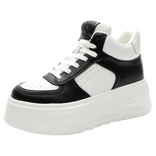 厚底高邦小白鞋女2025年秋季新款圆头显脚小真皮百搭增高休闲板鞋