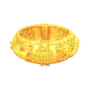 5D浮雕立体仿真黄金龙凤手镯一对镀金镯子婚嫁假三金摆台拍照道具