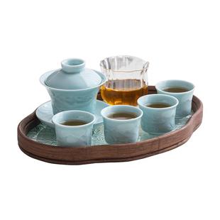 协泽 青瓷浮雕三才盖碗三件套 德化陶瓷茶碗带盖单个大号茶具套装