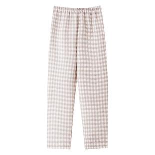 浪莎空气棉夹层睡裤女加厚纯棉长裤格子大码秋冬薄夹棉保暖家居裤
