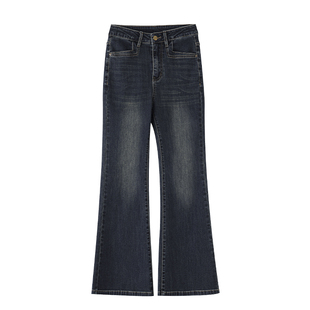 不贴腿微喇牛仔裤女秋冬加绒胖mm大码弹力显瘦梨形身材喇叭马蹄裤