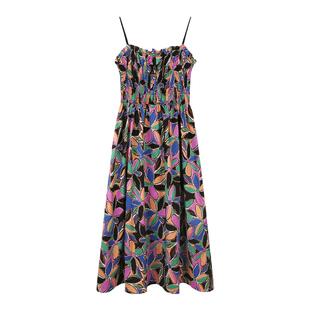 弥古波西米亚连衣裙海边度假沙滩裙女夏季高级感民族风碎花吊带裙