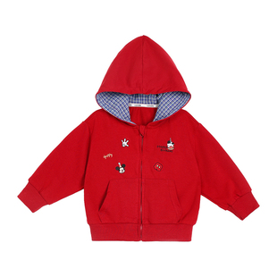 小O爸男婴童 宝宝春秋外套连帽红色男童2026新款婴儿春装新年衣服