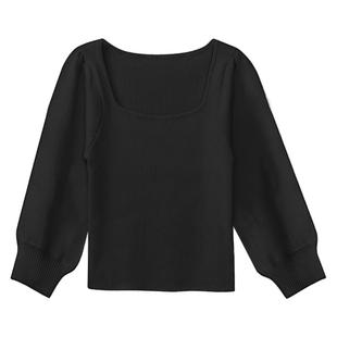 法式泡泡袖方领上衣女2026年夏季薄款短袖T恤高级感短款针织衫