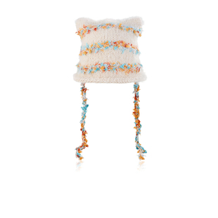 AJIDOU阿吉豆帽子女白色猫耳保暖毛线帽秋冬多巴胺流苏防风休闲帽