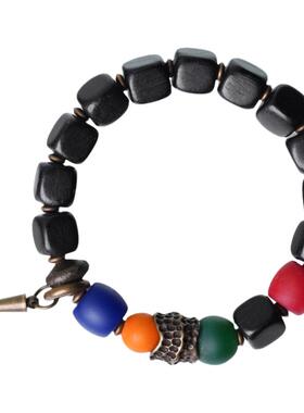 方形黑檀木藏式彩色文艺复古手链