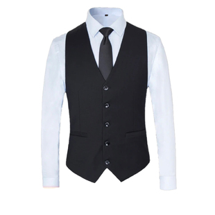 皮尔卡丹西装马甲男修身西服背心商务休闲新郎伴郎结婚礼服两件套