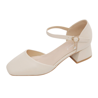 包头凉鞋女百搭粗跟方头中跟单鞋