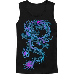 中国风水墨龙图案复古民族风潮牌男装无袖T恤衫精神小伙背心衣服