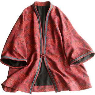 云澍原创 桑蚕丝绢纺香云纱中式改良汉服七分袖宽松外套