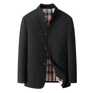 大码菱形格棉服夹克男款2025秋冬季男士爸爸含桑蚕丝薄棉袄外套潮
