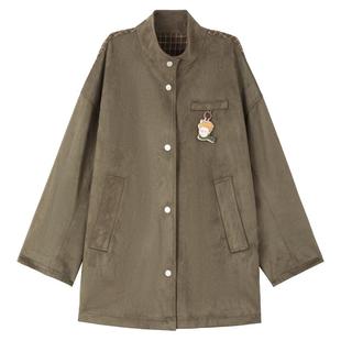 KEIKO 苔原绿麂皮绒风衣外套2026春季