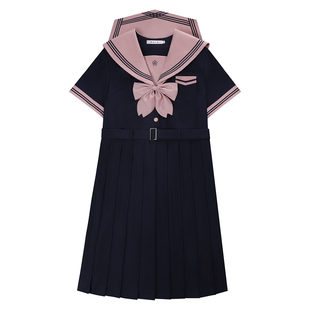 樱花家族jk制服【京荷高】绀粉三本连衣裙盛夏服校供感短袖套装女