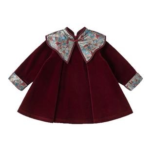 贝贝城汉服女童冬装2025新款中式周岁女宝礼服秋冬加厚儿童连衣裙