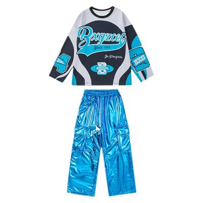 街舞演出服蓝色反光亮面裤子嘻哈