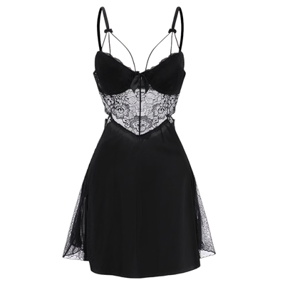 性感蕾丝带胸垫吊带聚拢真丝睡裙