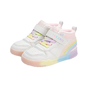 泰兰尼斯女童闪灯鞋冬季新款加绒保暖板鞋小女孩亮灯发光公主鞋