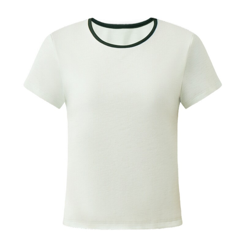 【夏季新品】GOLDEN BEAR/金熊2026女士撞色圆领坑条正肩短袖T恤