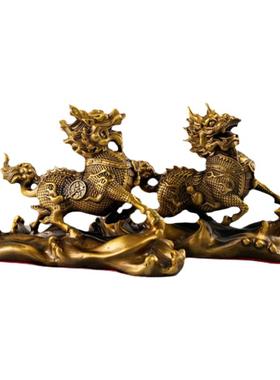 铜麒麟一对公母家用客厅阳台摆件