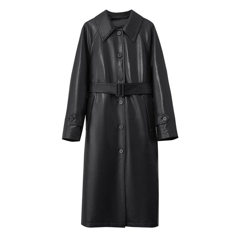 Amii2025冬新款可拆卸腰带环保PU皮革直充工艺长款羽绒服女上衣