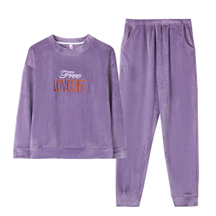 睡衣女秋冬季珊瑚绒加绒加厚保暖春秋海岛绒薄款套头家居服可外穿